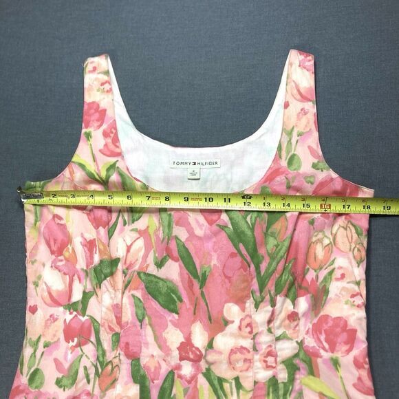 Tommy Hilfiger Mini Shift Dress Women 8 Pink Green Floral Sleeveless Beachy Boho - Picture 9 of 14